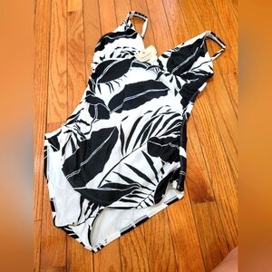 Women's black and white one piece swimsuit sz 12 Tommy Bahama New